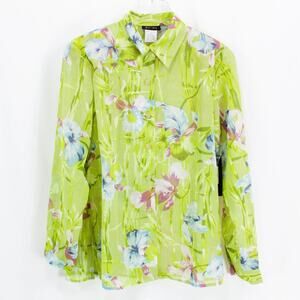 STUNT Green Vintage 2000's Floral Polyester Button Up Blouse
